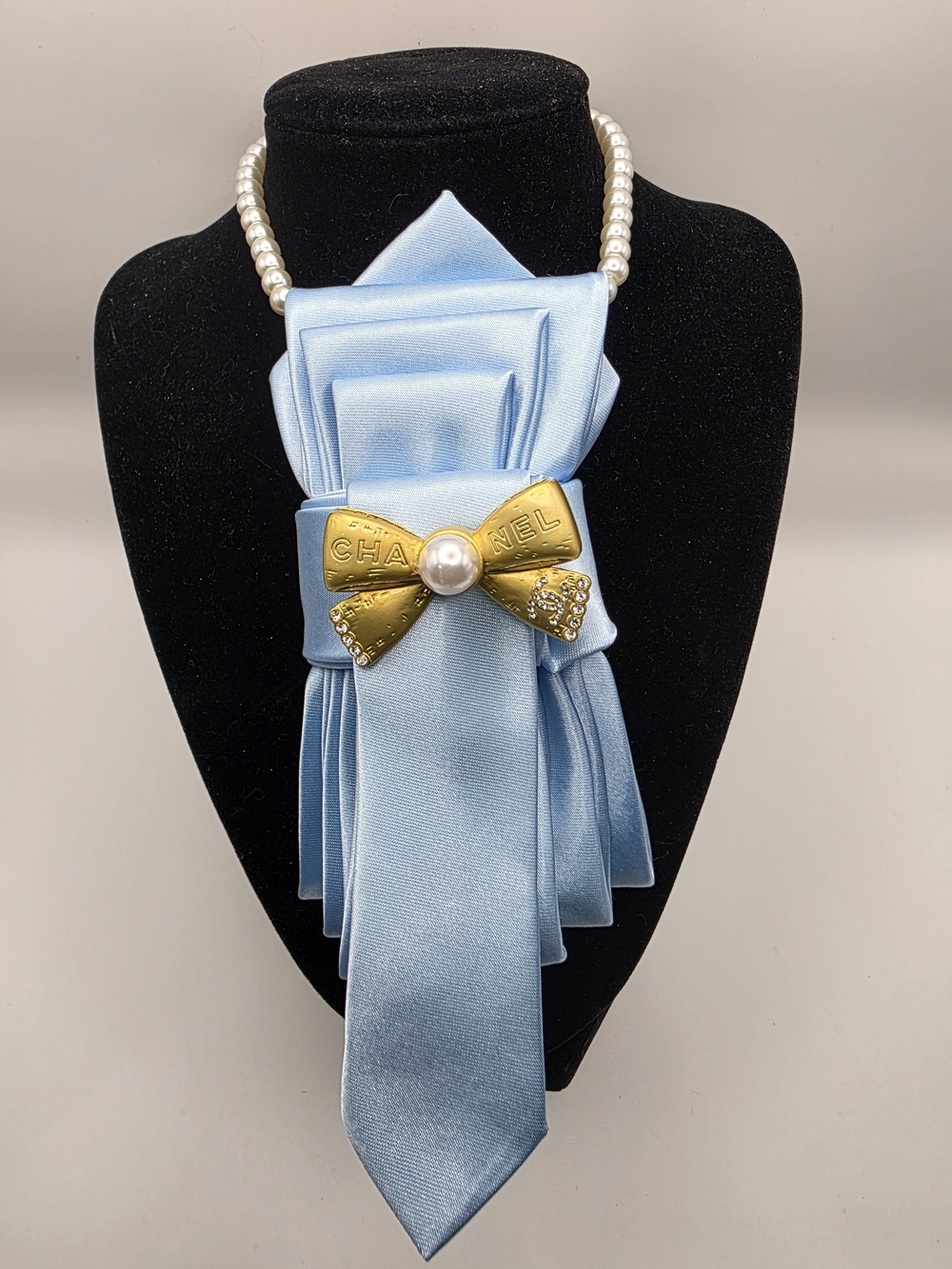 Tie Necklace | Light Blue Satin
